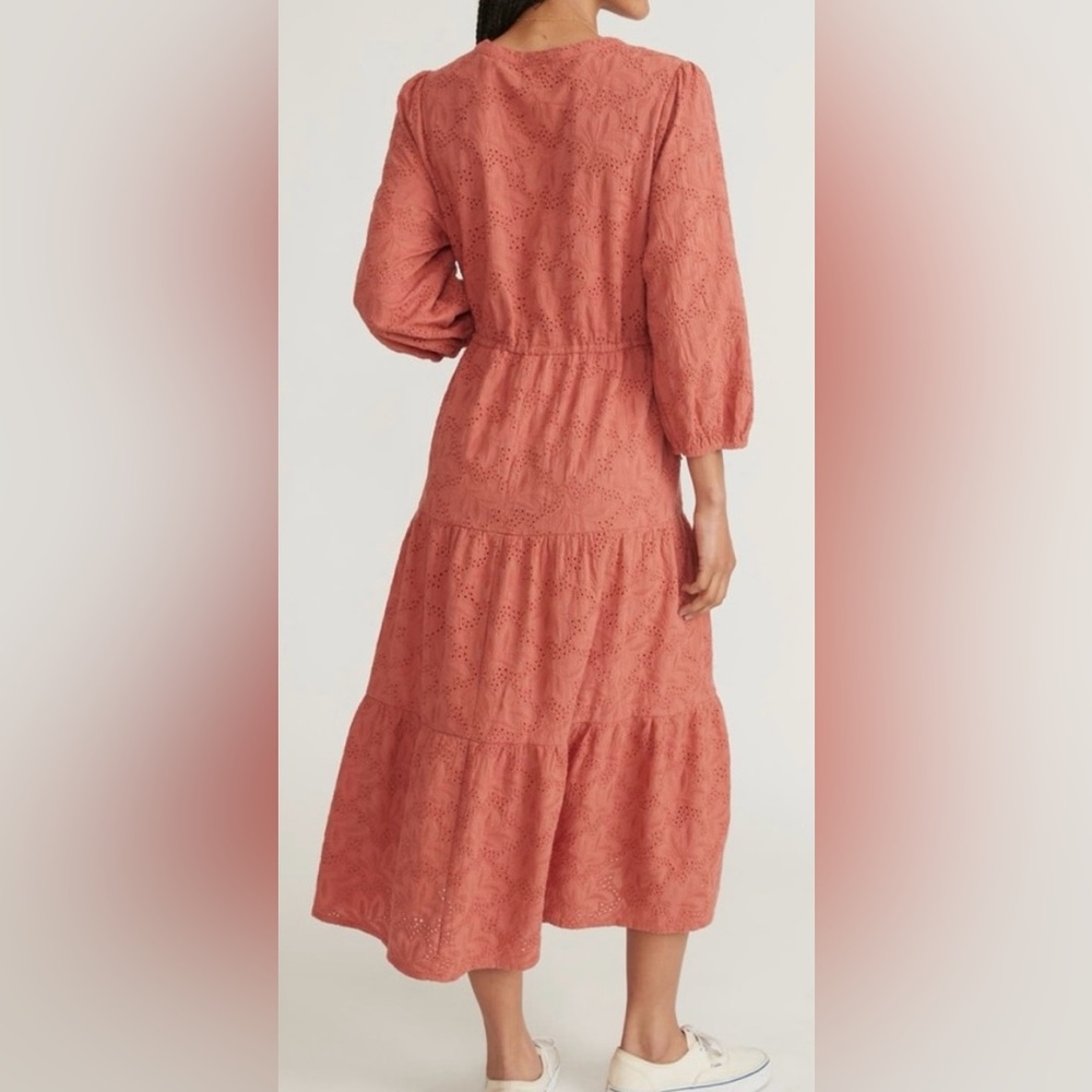 Marine Layer Coral Pink Eyelet Midi Dress - Picture 3 of 7